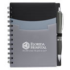 Tri-Pocket Notebook and Satin Pen - Black - Silk Screen