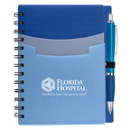 Tri-Pocket Notebook and Satin Pen - Blue - Silk Screen
