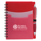 Tri-Pocket Notebook and Satin Pen - Red - Silk Screen