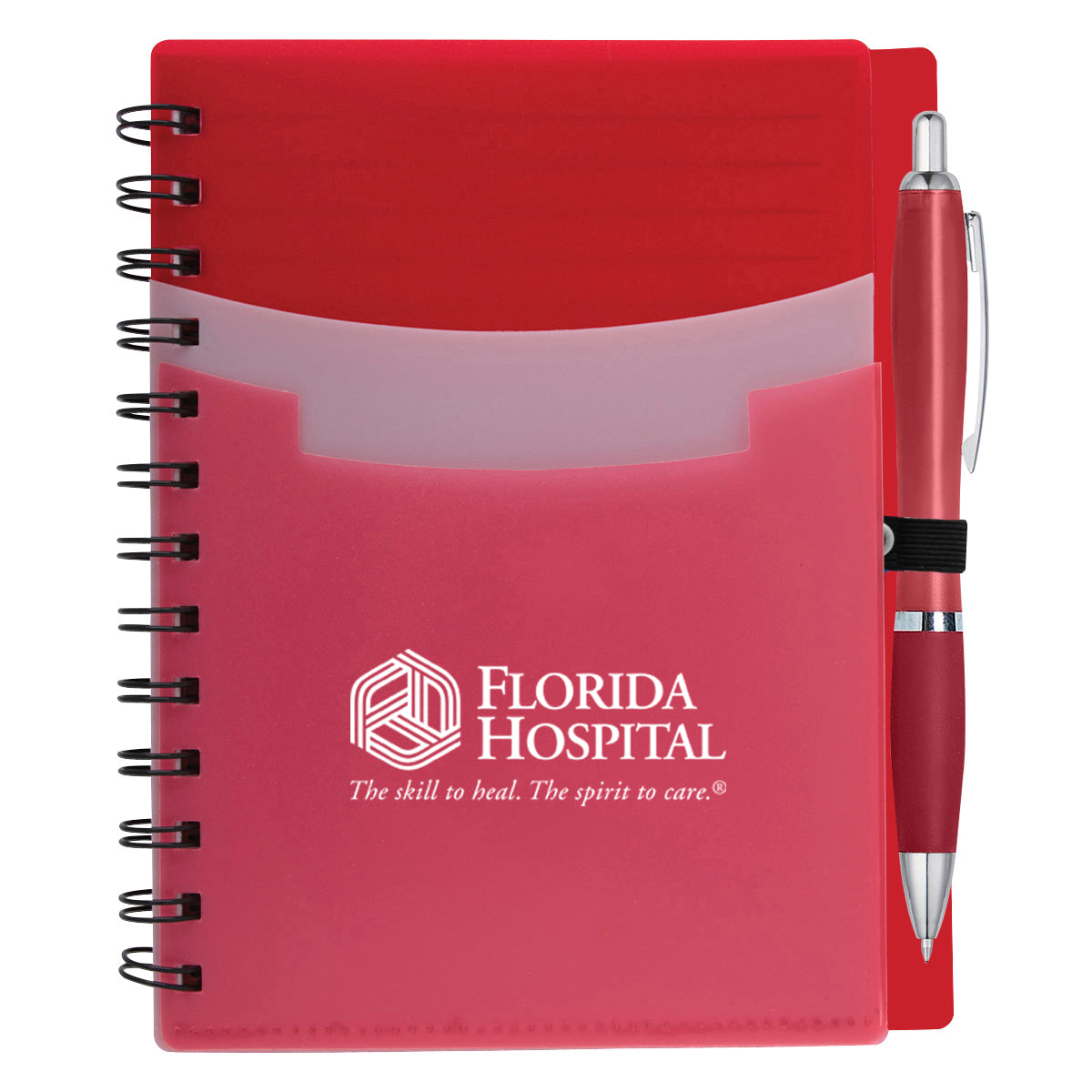 Tri-Pocket Notebook and Satin Pen - Red - Silk Screen