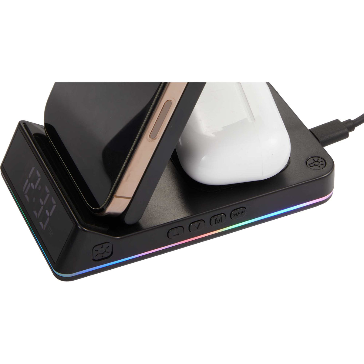 TriCharge Plus Wireless Charging Stand with Alarm Clock, 15W Full Color - Black - Detail 15