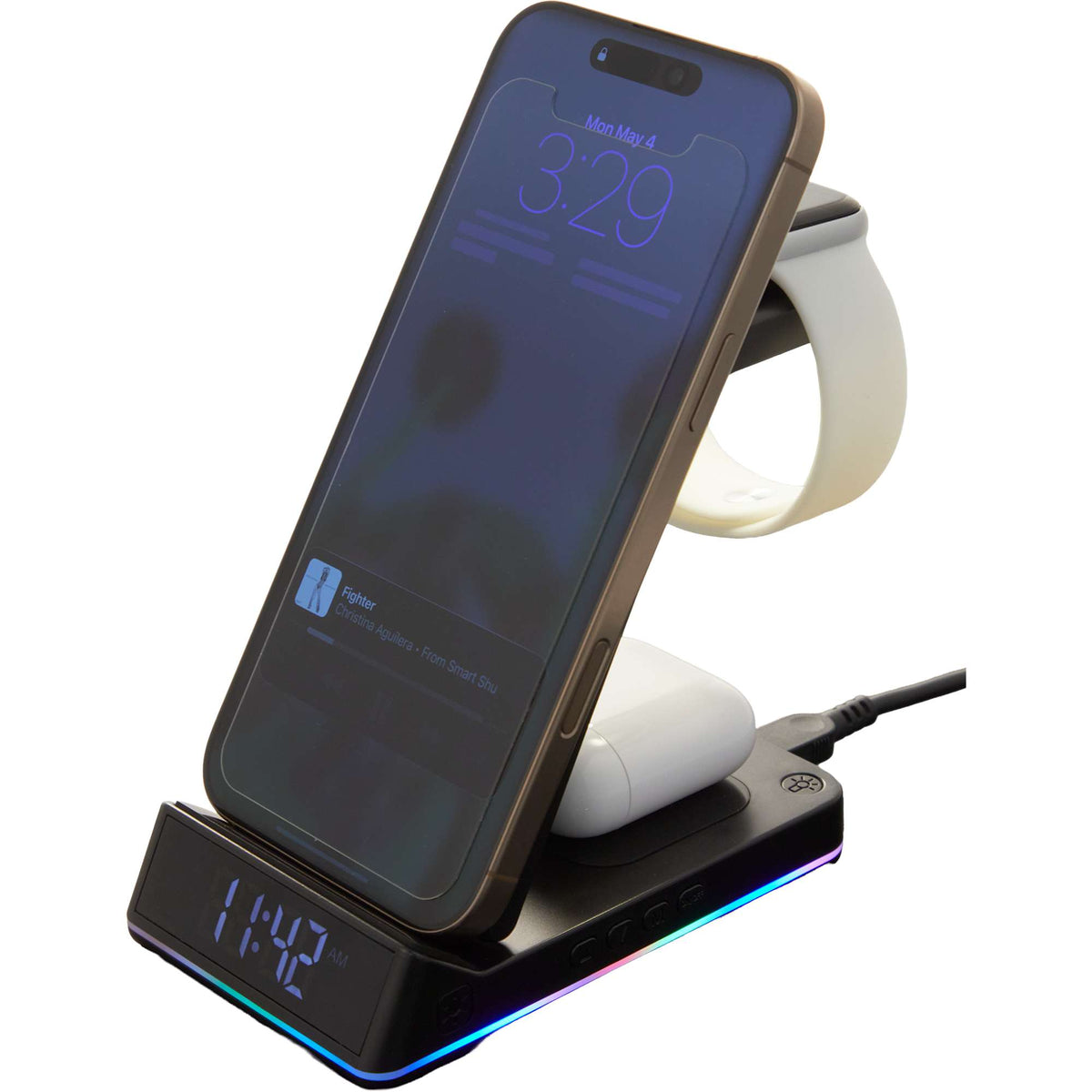 TriCharge Plus Wireless Charging Stand with Alarm Clock, 15W Full Color - Black - Detail 19