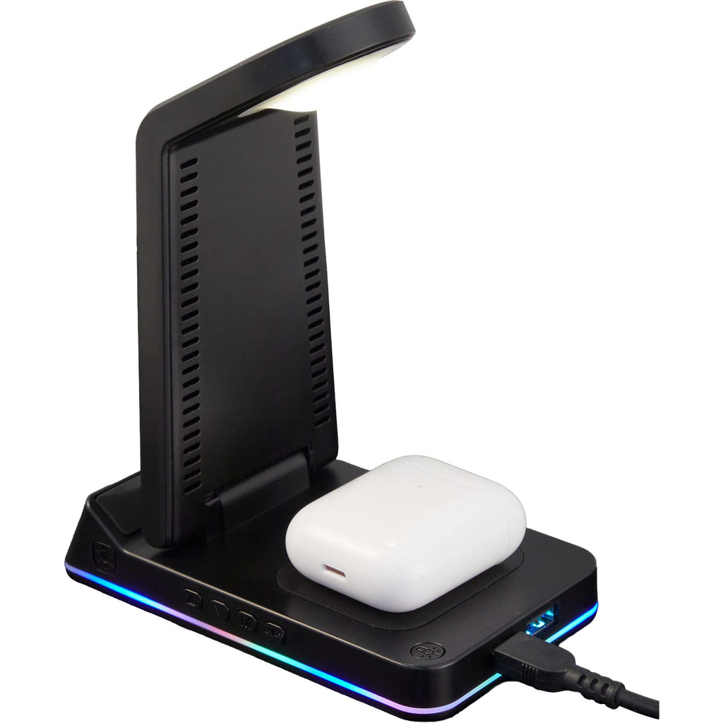 TriCharge Plus Wireless Charging Stand with Alarm Clock, 15W Full Color - Black - Detail 2