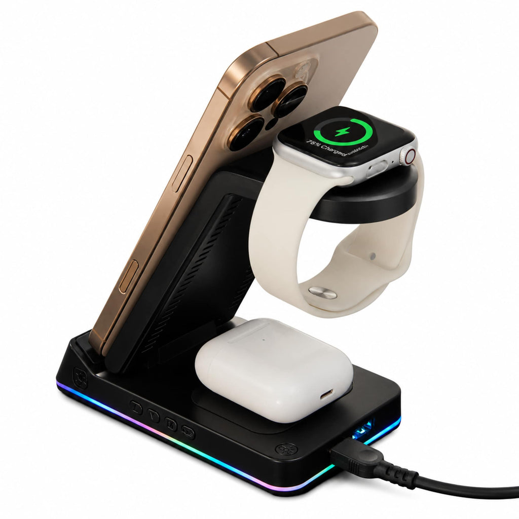 TriCharge Plus Wireless Charging Stand with Alarm Clock, 15W Full Color - Black - Detail 20