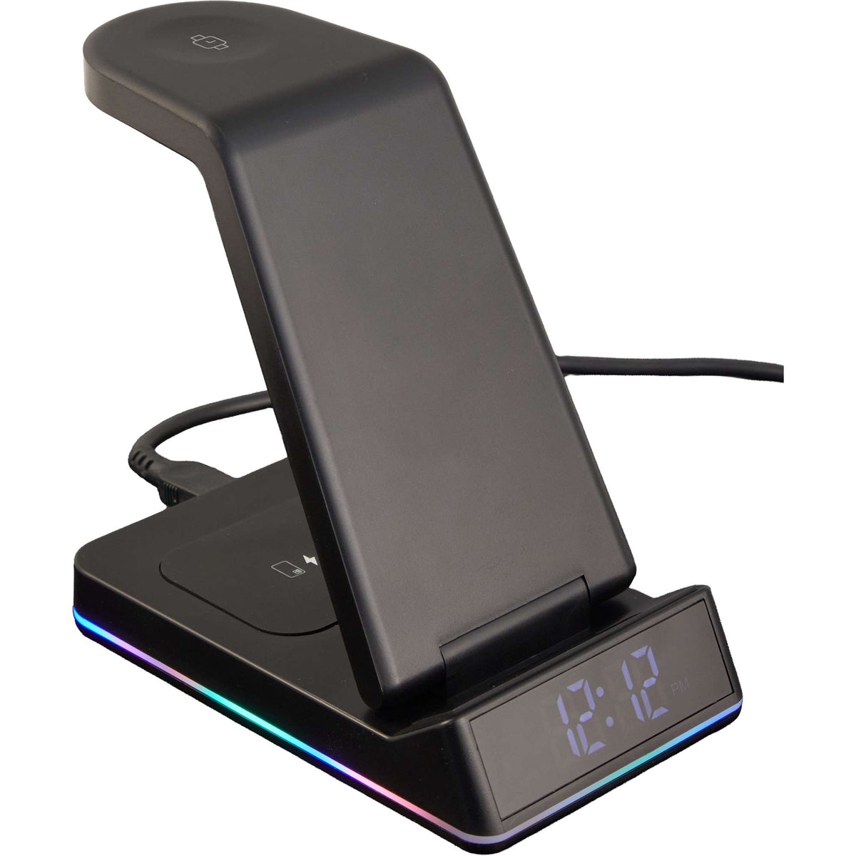 TriCharge Plus Wireless Charging Stand with Alarm Clock, 15W Full Color - Black - Detail 5
