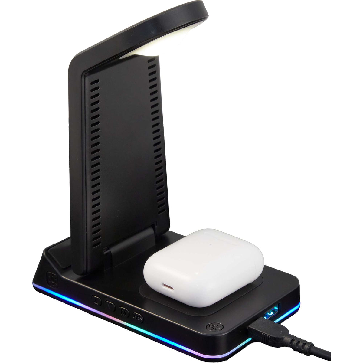TriCharge Plus Wireless Charging Stand with Alarm Clock, 15W Full Color - Black - Detail 6