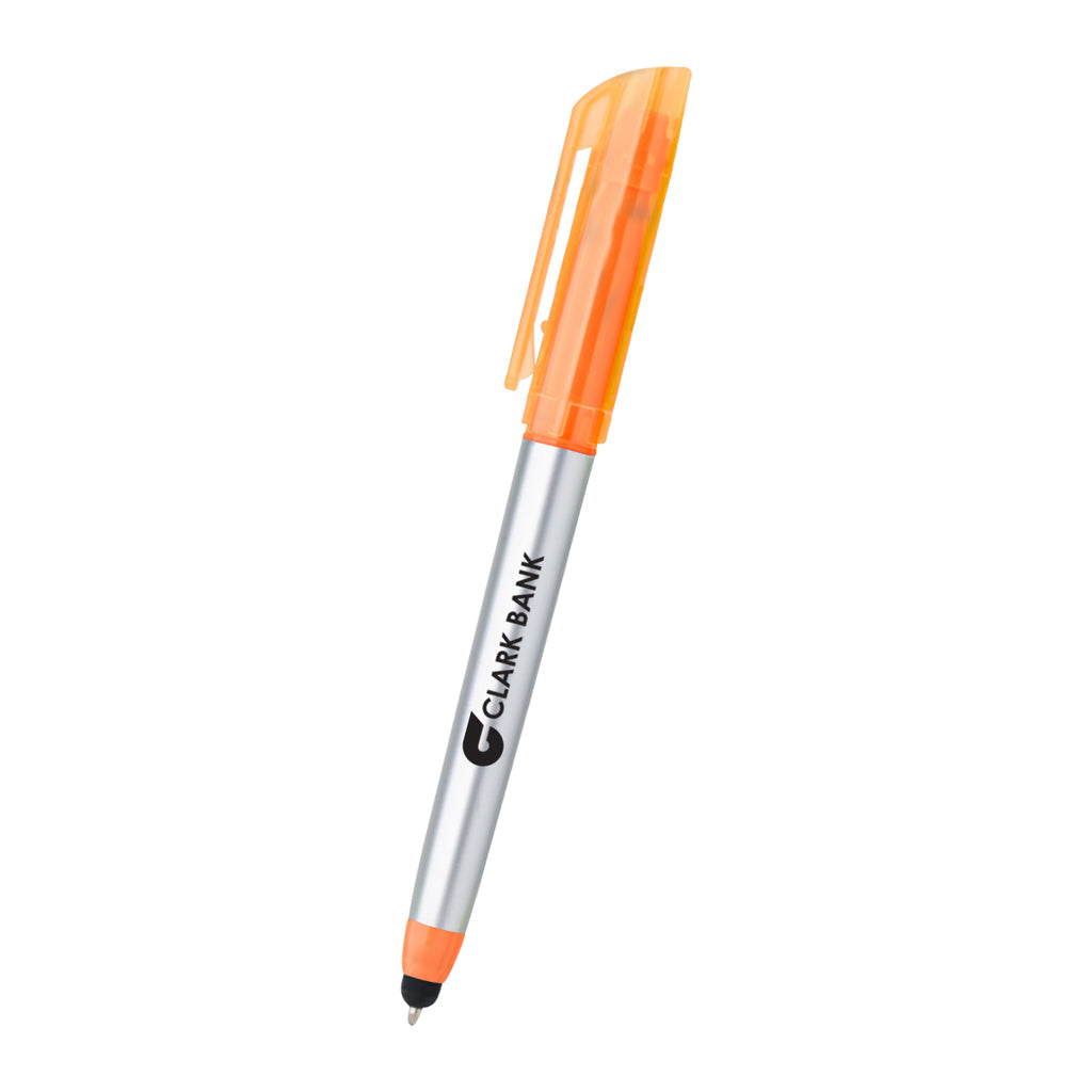 Trilogy Pen with Highlighter and Stylus - Orange - Silk Screen