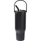 Trinity Recycled Leakproof Tumbler with Straw and Handle, 30 oz - Black - Back