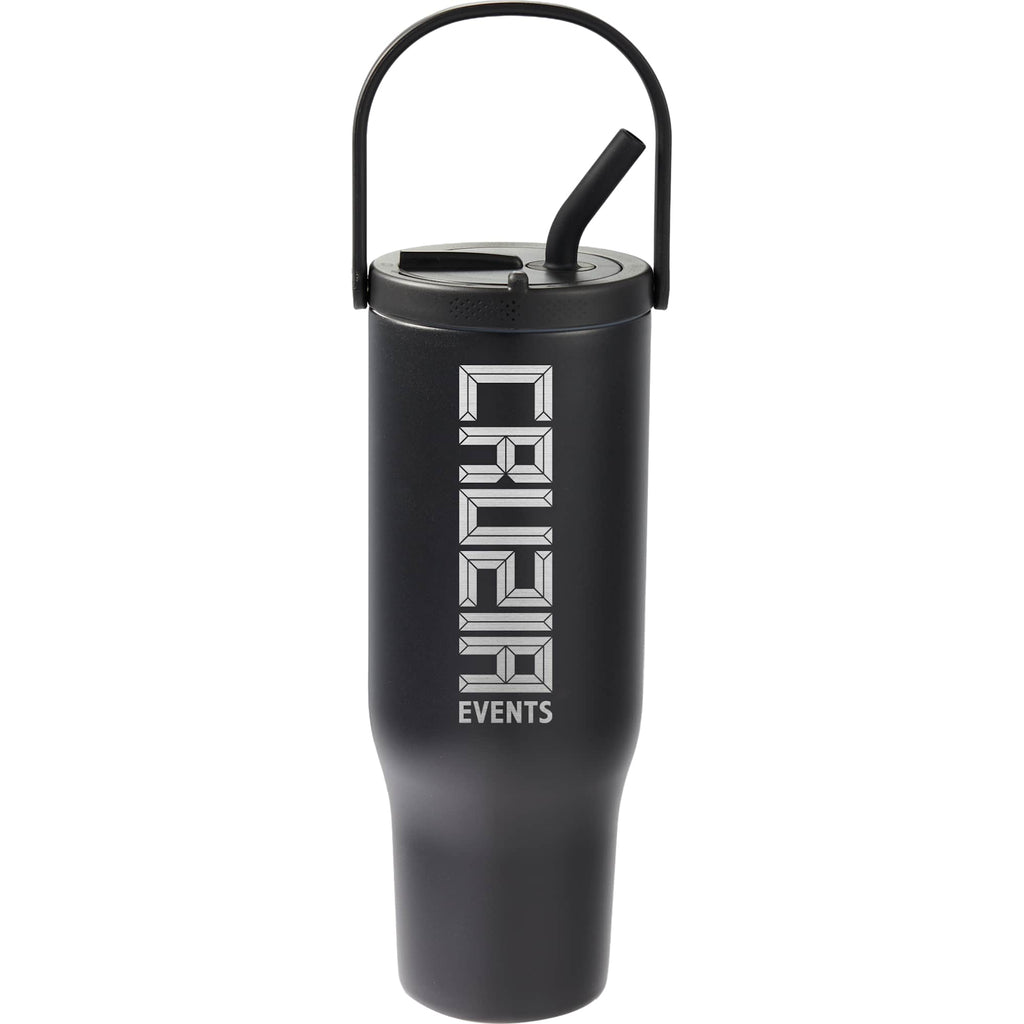 Trinity Recycled Leakproof Tumbler with Straw and Handle, 30 oz - Black - Front