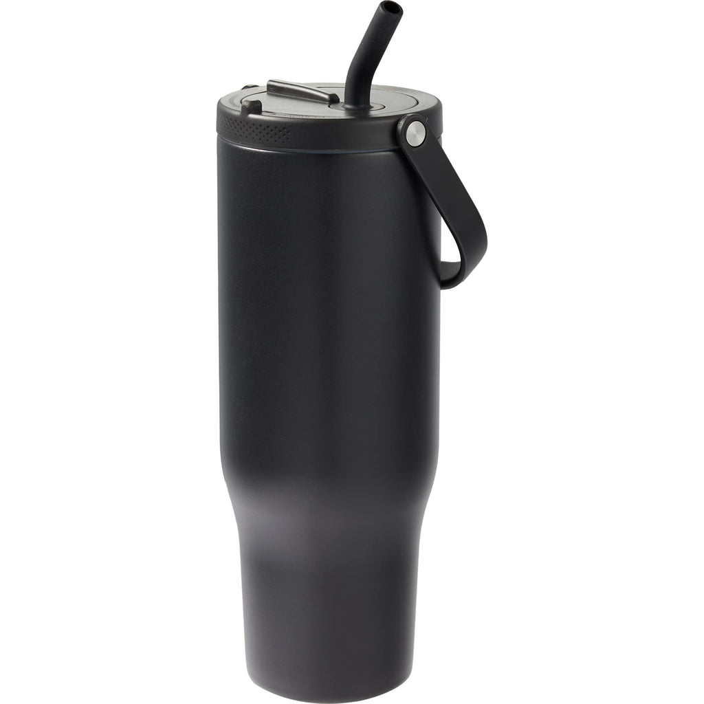 Trinity Recycled Leakproof Tumbler with Straw and Handle, 30 oz - Black - Left Angle