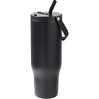 Trinity Recycled Leakproof Tumbler with Straw and Handle, 30 oz - Black - Left Angle
