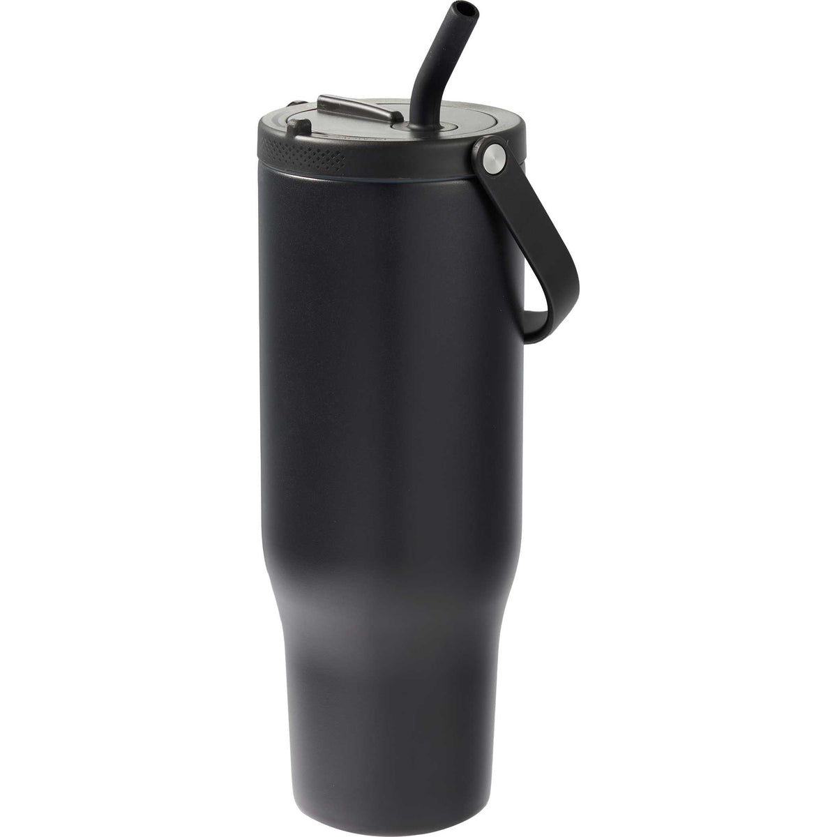 Trinity Recycled Leakproof Tumbler with Straw and Handle, 30 oz - Black - Left Angle