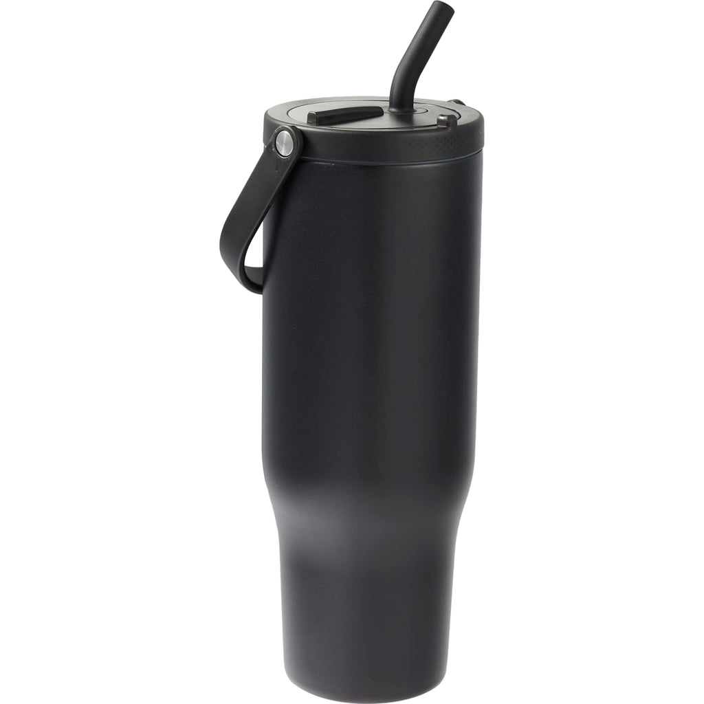 Trinity Recycled Leakproof Tumbler with Straw and Handle, 30 oz - Black - Right Angle