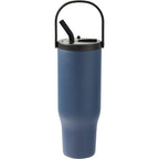 Trinity Recycled Leakproof Tumbler with Straw and Handle, 30 oz - Navy - Back