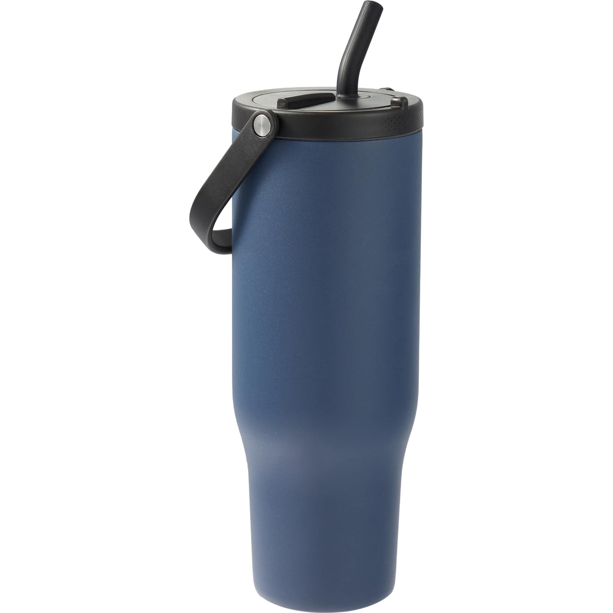 Trinity Recycled Leakproof Tumbler with Straw and Handle, 30 oz - Navy - Right Angle