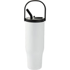Trinity Recycled Leakproof Tumbler with Straw and Handle, 30 oz - White - Back