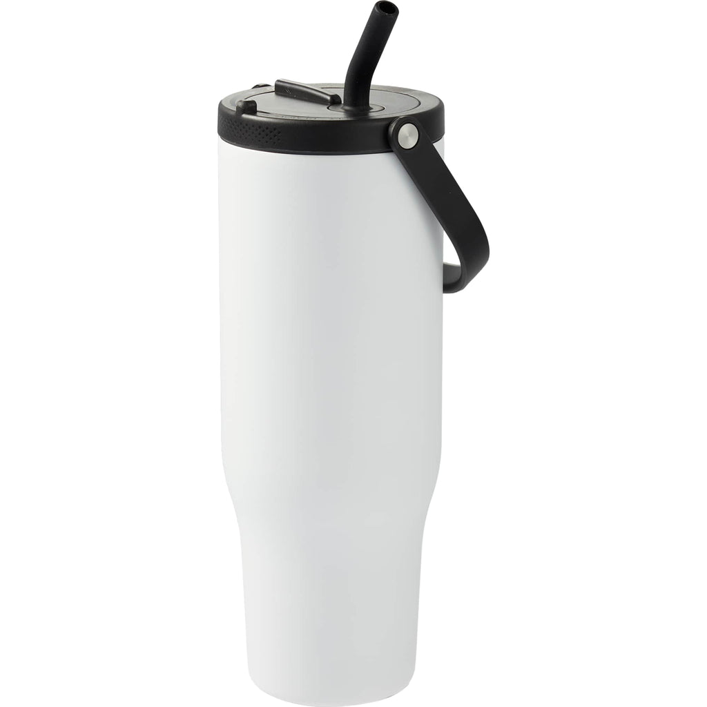 Trinity Recycled Leakproof Tumbler with Straw and Handle, 30 oz - White - Left Angle