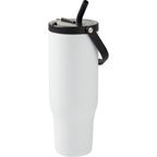 Trinity Recycled Leakproof Tumbler with Straw and Handle, 30 oz - White - Left Angle