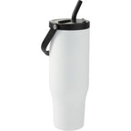 Trinity Recycled Leakproof Tumbler with Straw and Handle, 30 oz - White - Right Angle