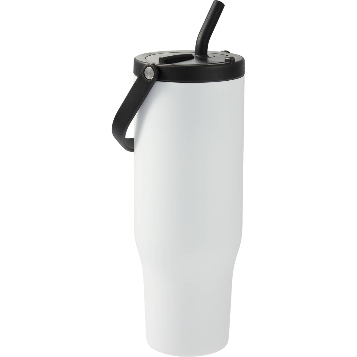 Trinity Recycled Leakproof Tumbler with Straw and Handle, 30 oz - White - Right Angle