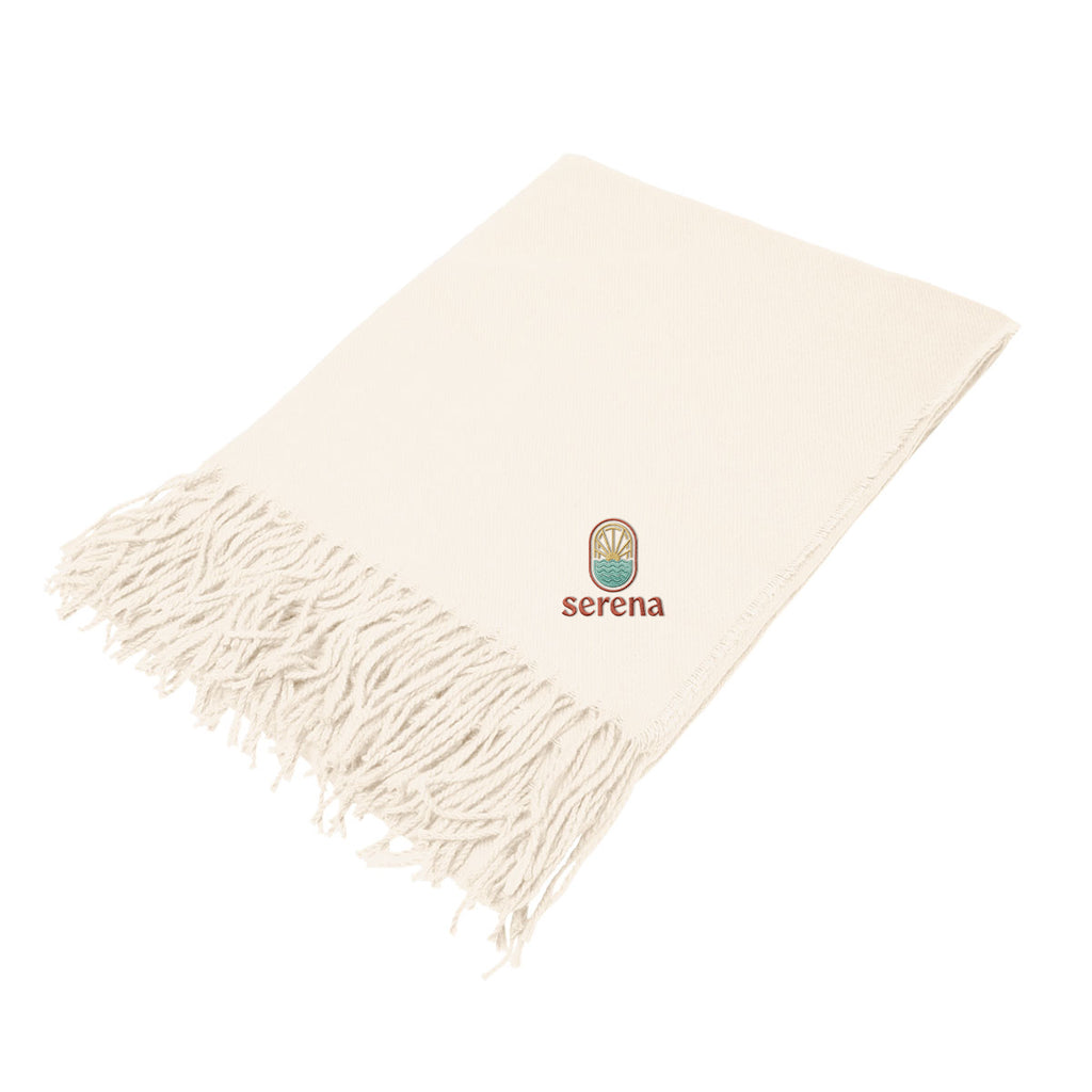 Tristan Tassel Blanket in Recycled PET - Cream - Embroidery