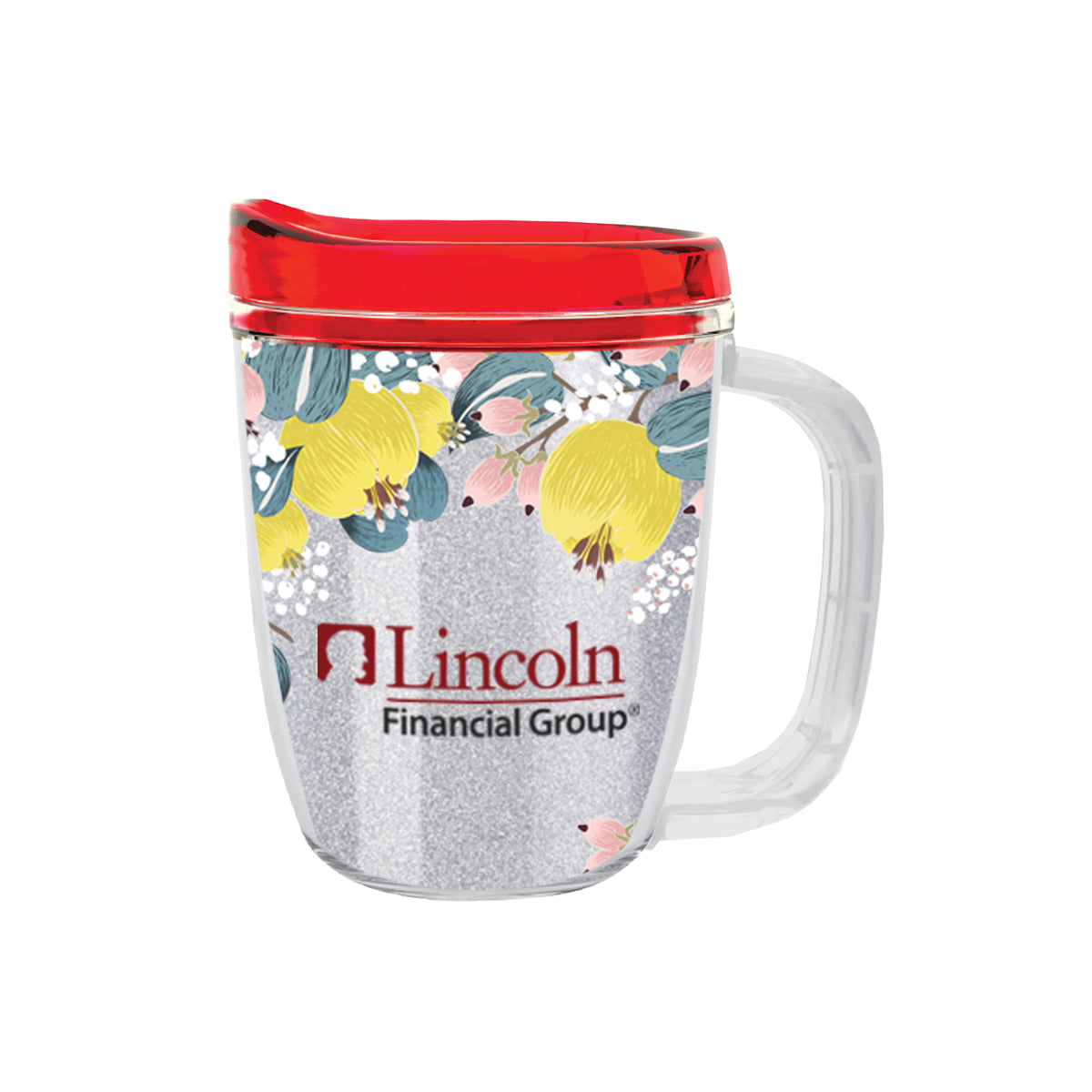 Tritan Coffee Mug with Lid, 12 oz - Red - Glitter