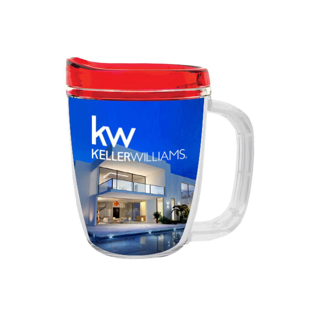 Tritan Coffee Mug with Lid, 12 oz - Red - White