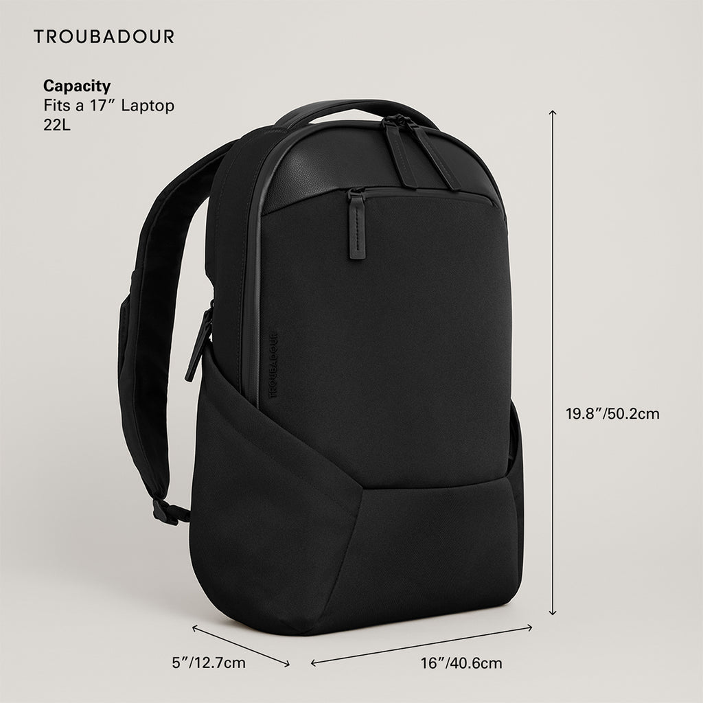 Troubadour Apex Backpack in Recycled PET Full Color - Black - Dimesions