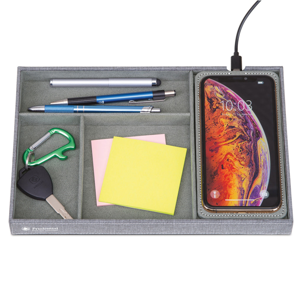 Truman Valet Tray with Wireless Charging Transfer - Medium Grey Heather - View 1