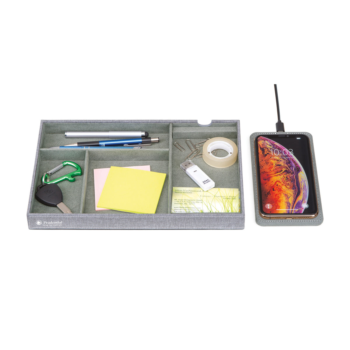 Truman Valet Tray with Wireless Charging Transfer - Medium Grey Heather - View 3