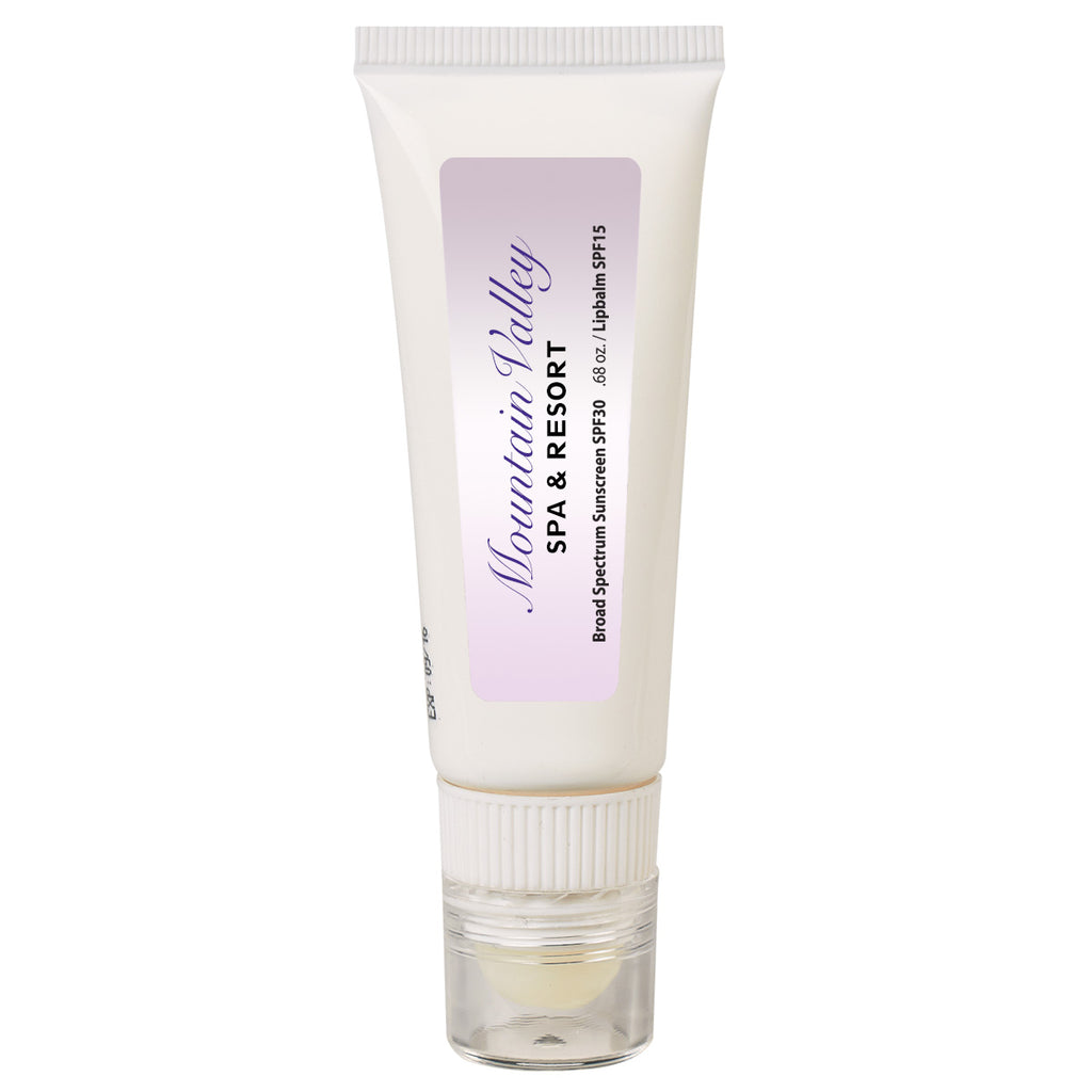 Tube of Lip Balm and Sunscreen - Full Color on a White Label