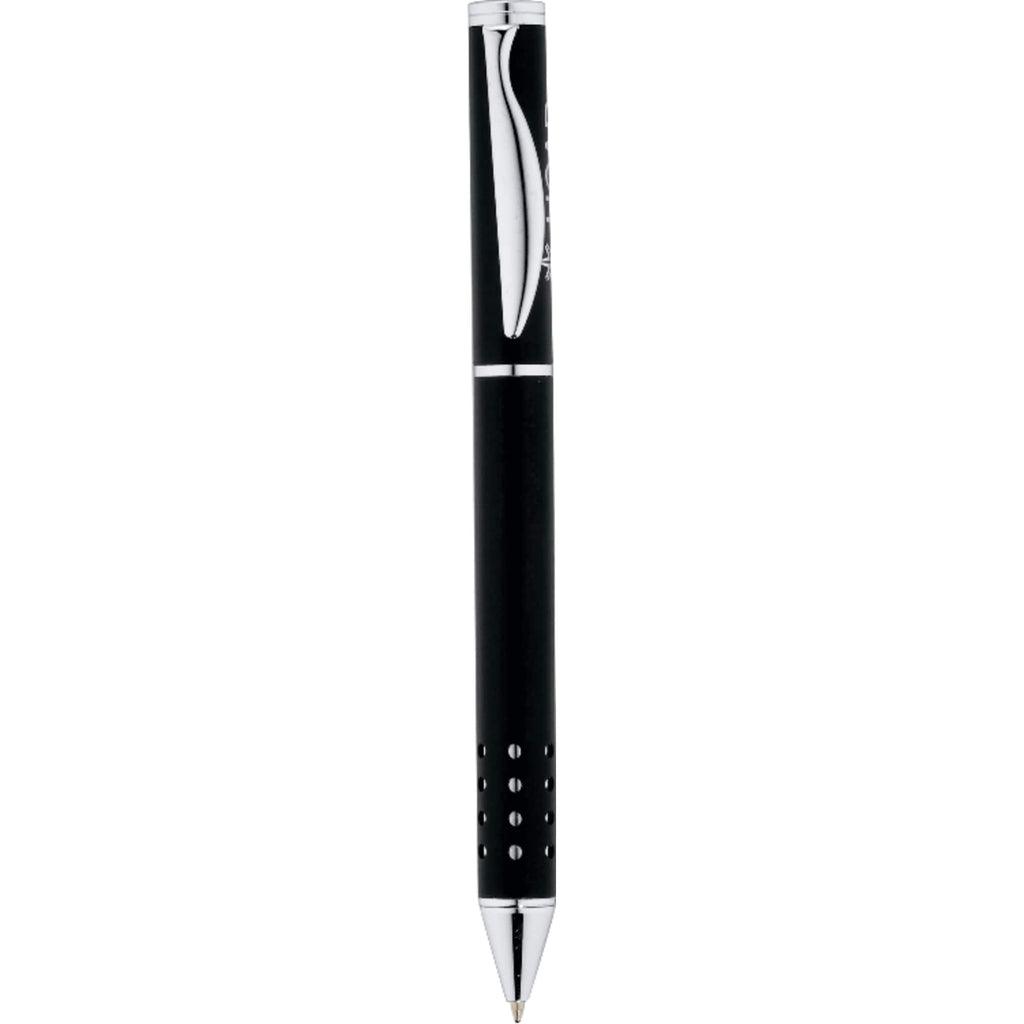 Tuscany Brass Ballpoint with Chrome Cutouts Laser Engraving - Black - Front 2