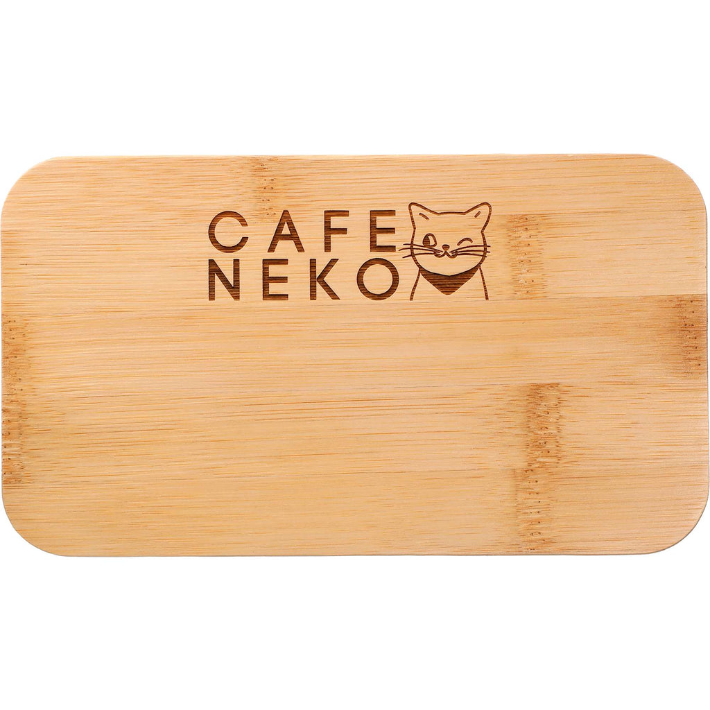 Two Tier Bamboo Fiber Bento Box with Utensil Storage Laser Engraving - Beige - Front