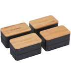 Two Tier Bamboo Fiber Bento Box with Utensil Storage Laser Engraving - Black - Right Angle