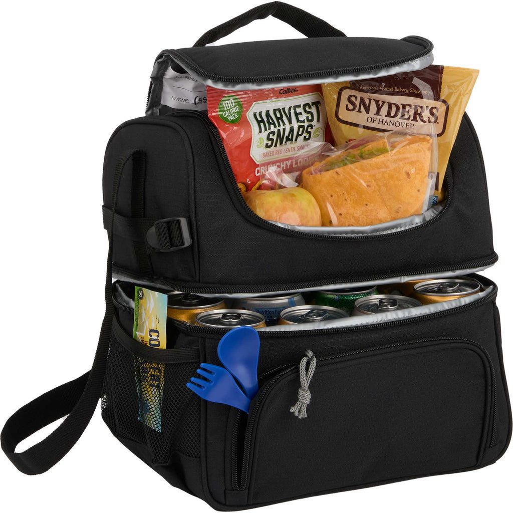 Two Tier Lunch Cooler for 12 Cans Transfer - Black - Right Angle Propped 2
