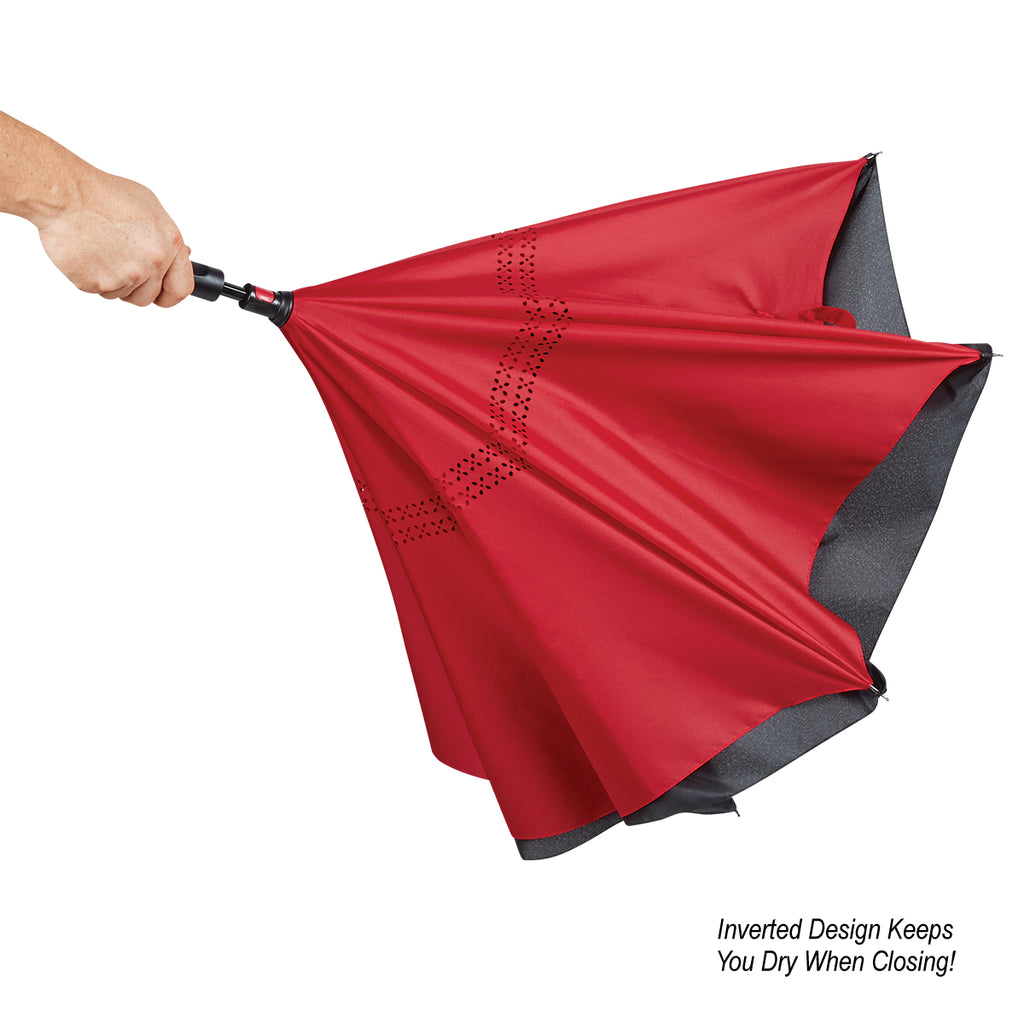 Two-Tone Inversion Umbrella, 48 Inch Arc - Red - Closing_Inset