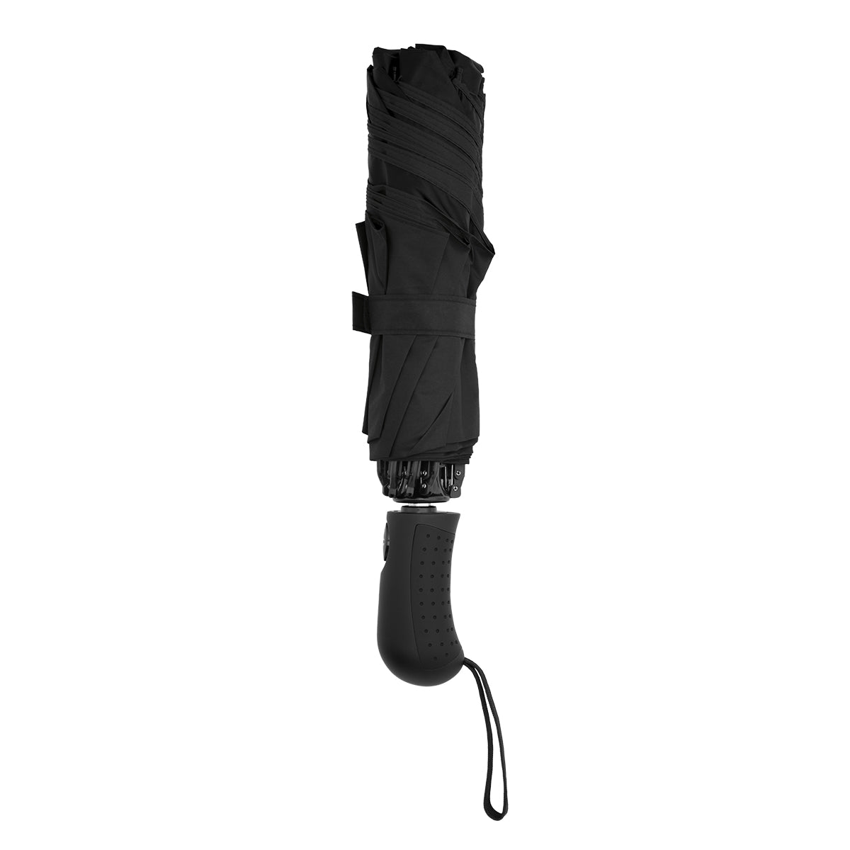 Two-Tone Inversion Umbrella with Recycled Canopy, 46 Inch Arc - Black with Black - Folded