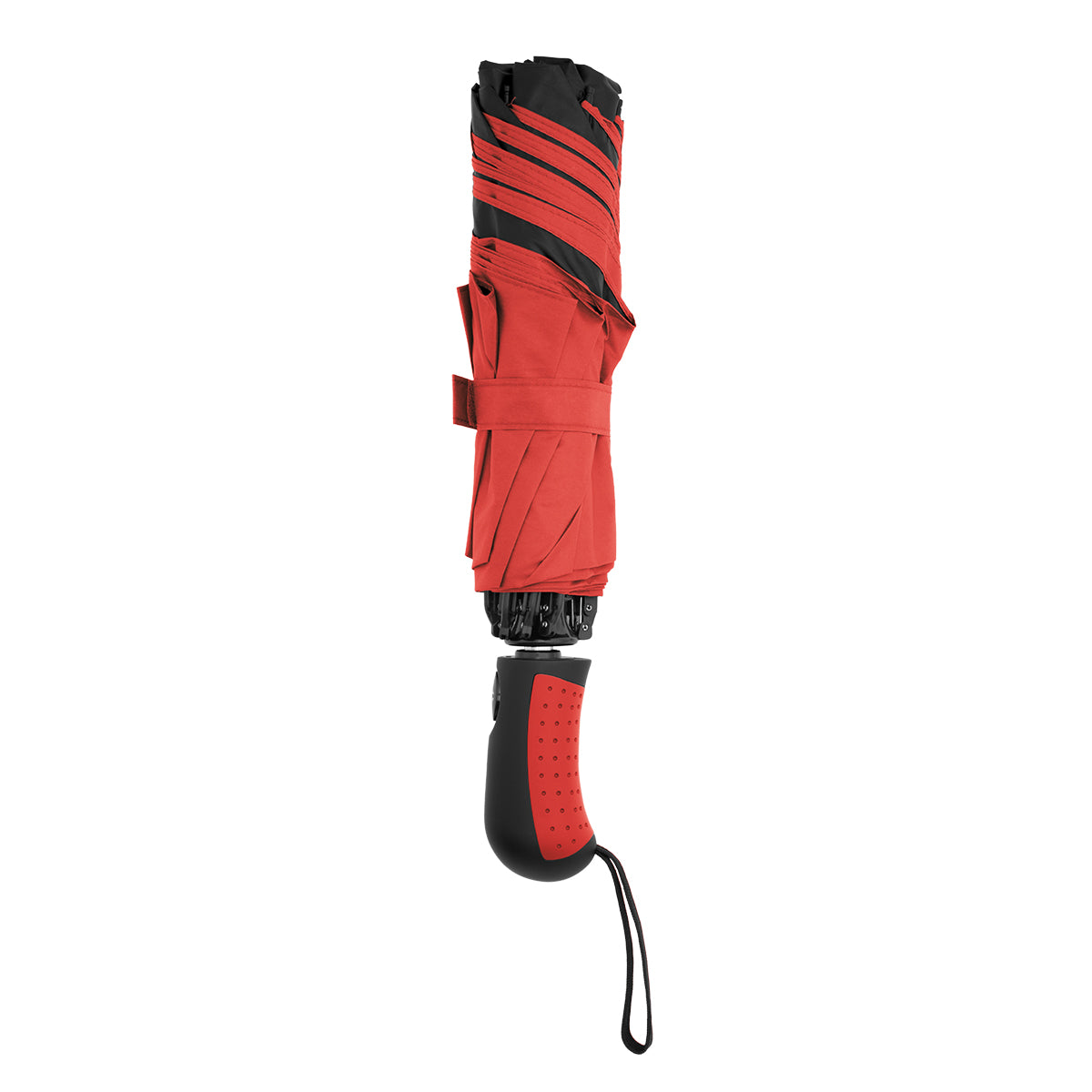 Two-Tone Inversion Umbrella with Recycled Canopy, 46 Inch Arc - Red - Folded