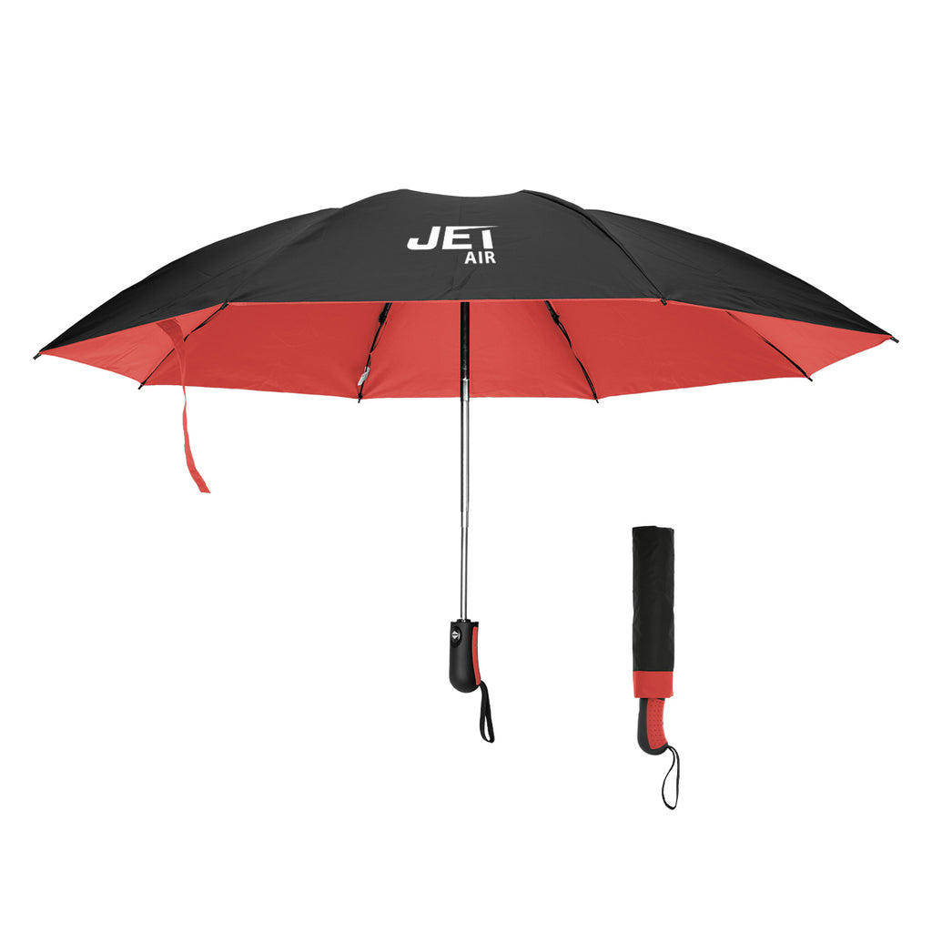 Two-Tone Inversion Umbrella with Recycled Canopy, 46 Inch Arc - Red - Silk Screen