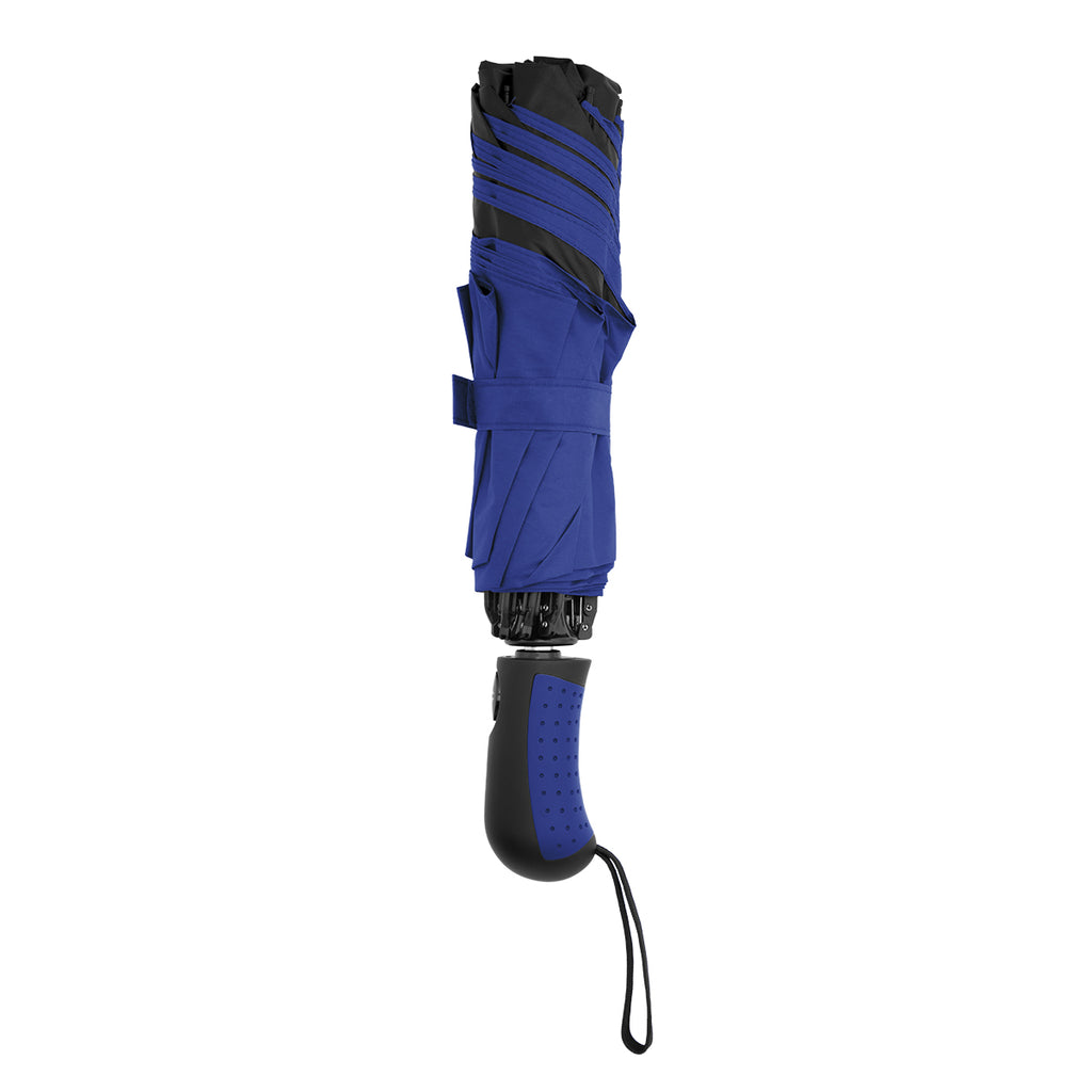 Two-Tone Inversion Umbrella with Recycled Canopy, 46 Inch Arc - Royal Blue - Folded