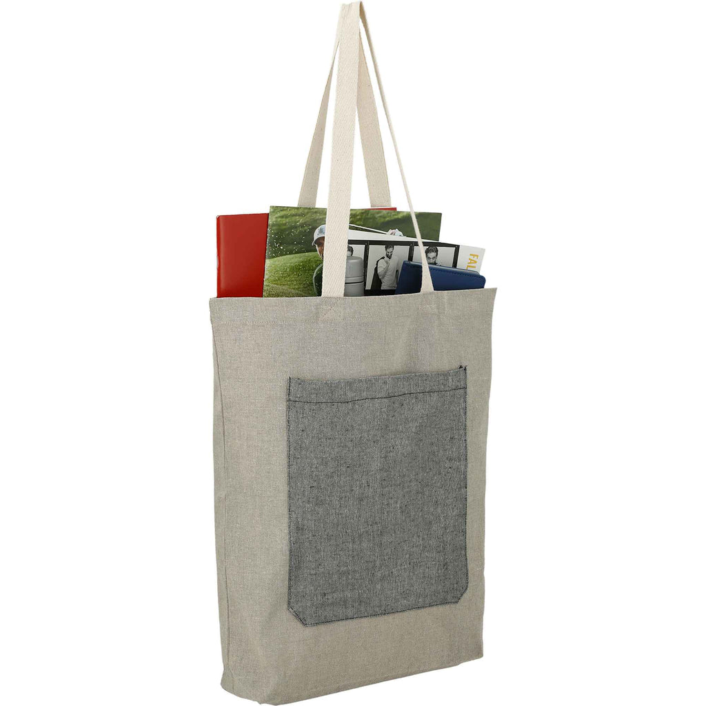 Two Tone Recycled Cotton Tote with Slash Pocket Embroidery - Natural/Black - Right Angle 4