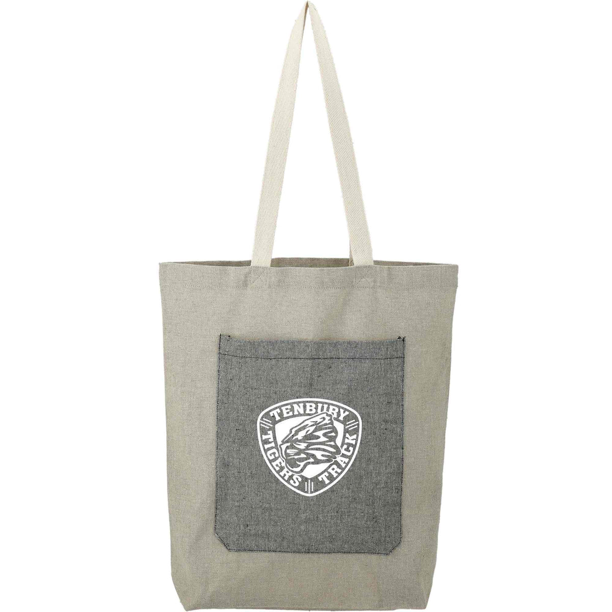 Two Tone Recycled Cotton Tote with Slash Pocket - Natural/Black - Front