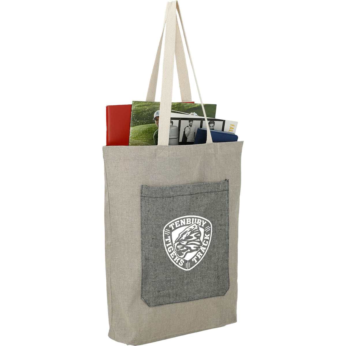 Two Tone Recycled Cotton Tote with Slash Pocket - Natural/Black - Right Angle 2