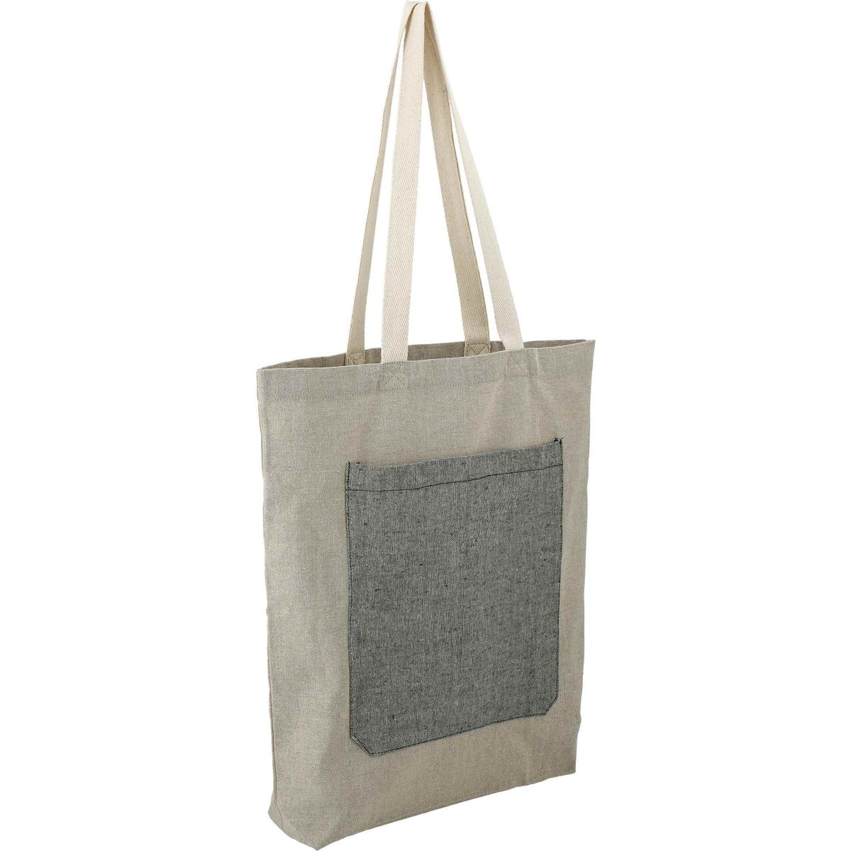 Two Tone Recycled Cotton Tote with Slash Pocket - Natural/Black - Right Angle 3