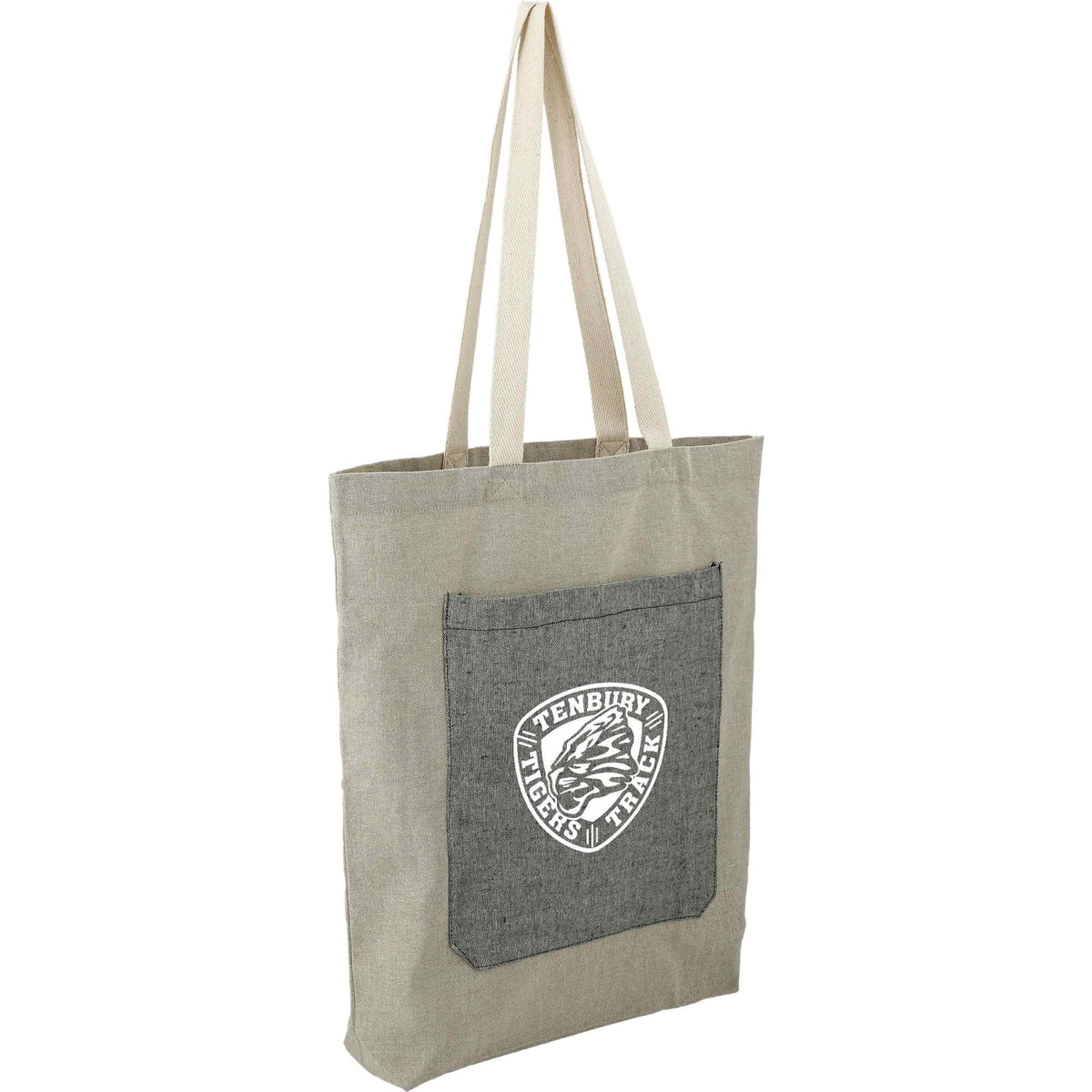 Two Tone Recycled Cotton Tote with Slash Pocket - Natural/Black - Right Angle