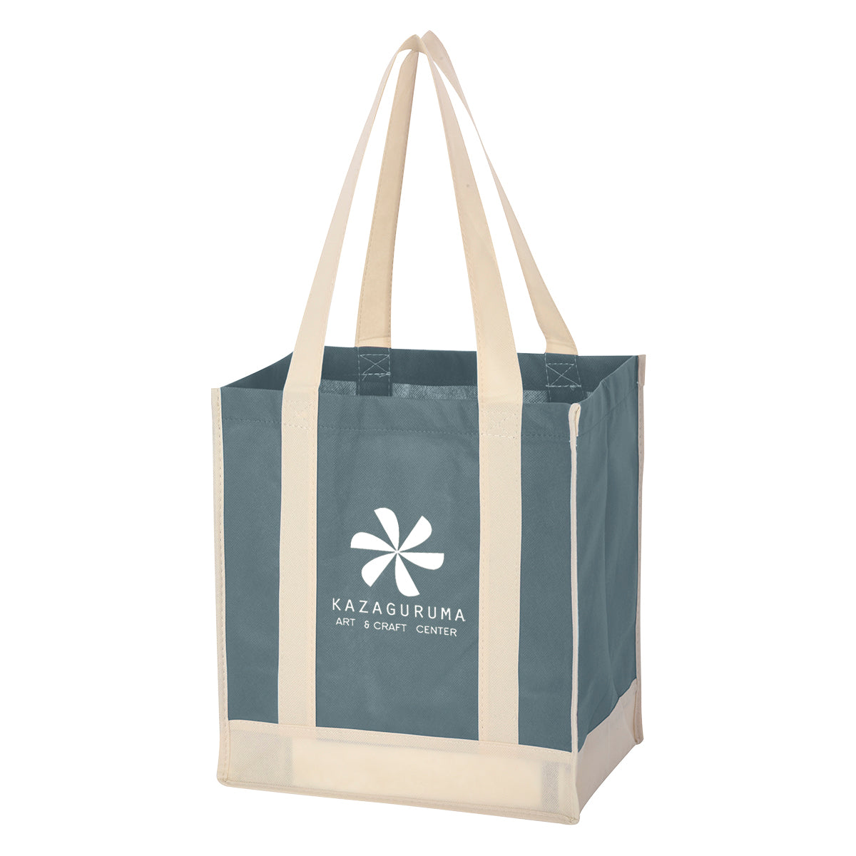 Two-Tone Recycled Shopper Tote Bag, Non-Woven - Silk Screen