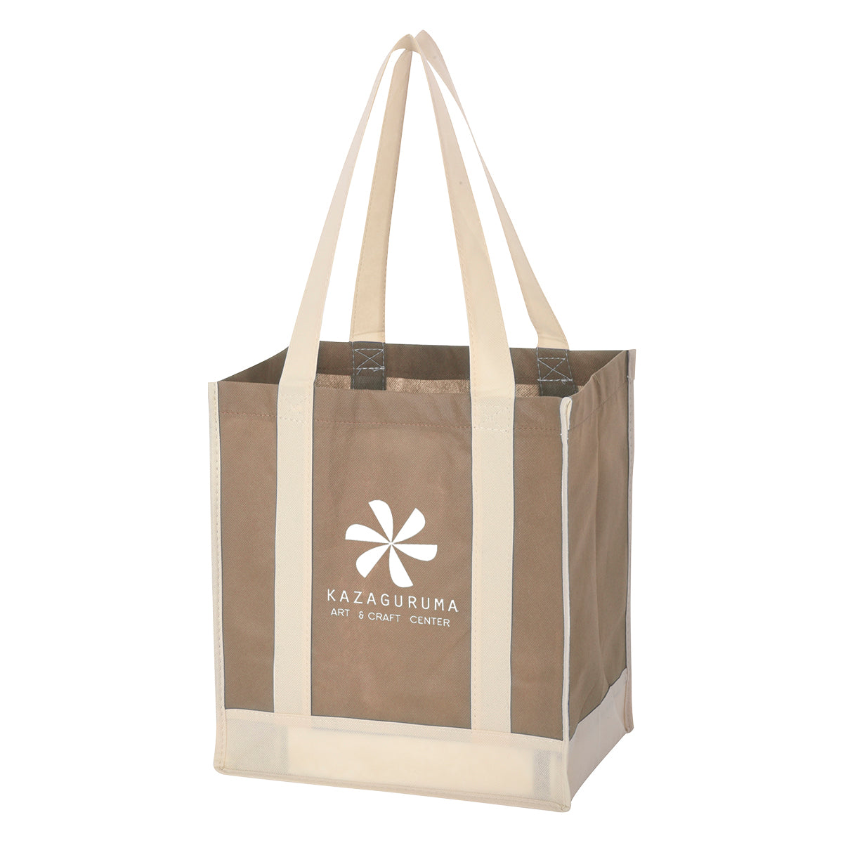 Two-Tone Recycled Shopper Tote Bag, Non-Woven - Silk Screen