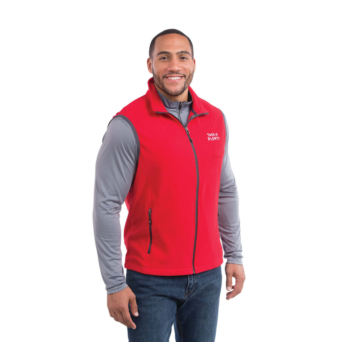 Tyndall Microfleece Vest with Contrast Binding for Men Embroidery - Team Red - On Model