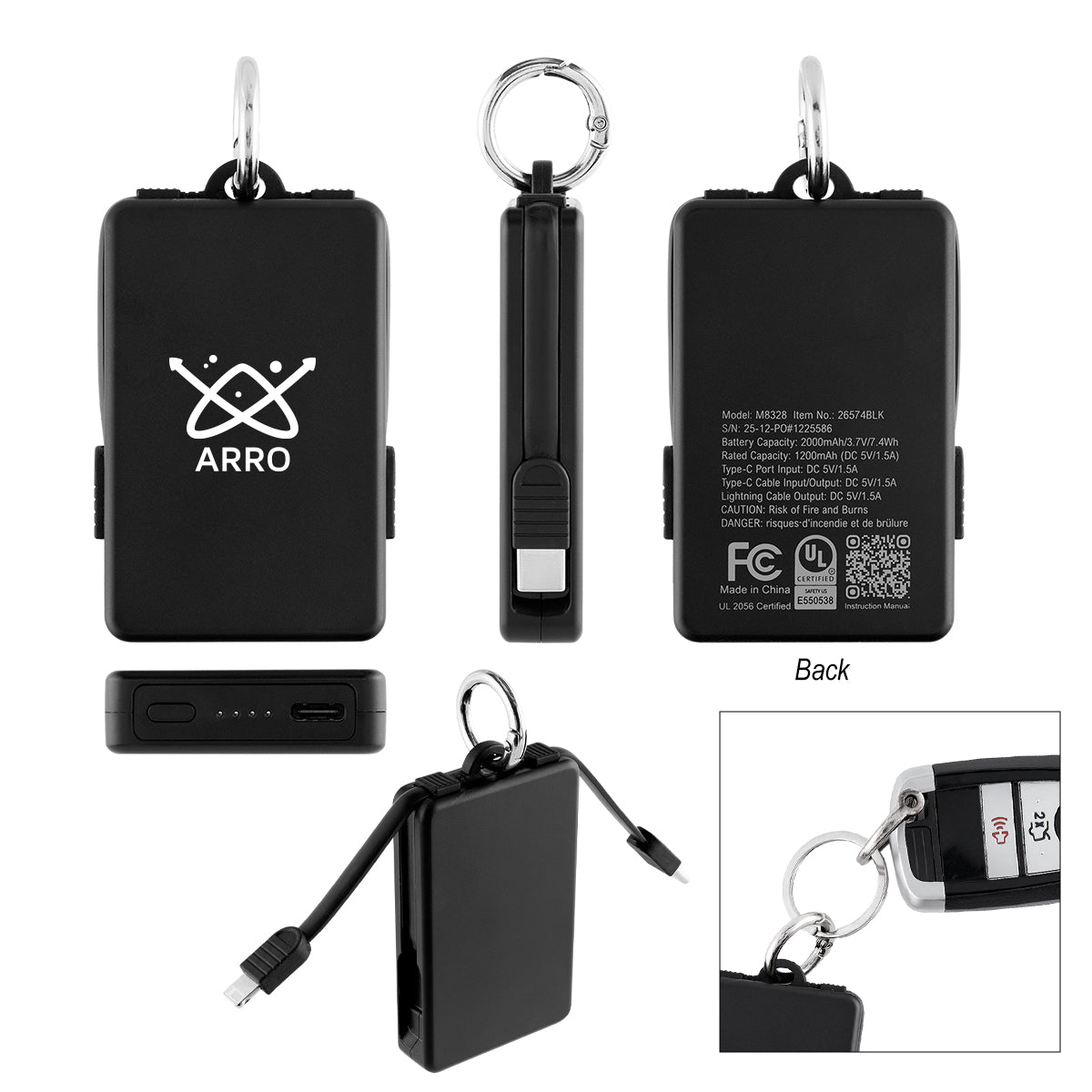UL Listed Power Bank Key Ring, 2,000 mAh - Silk Screen