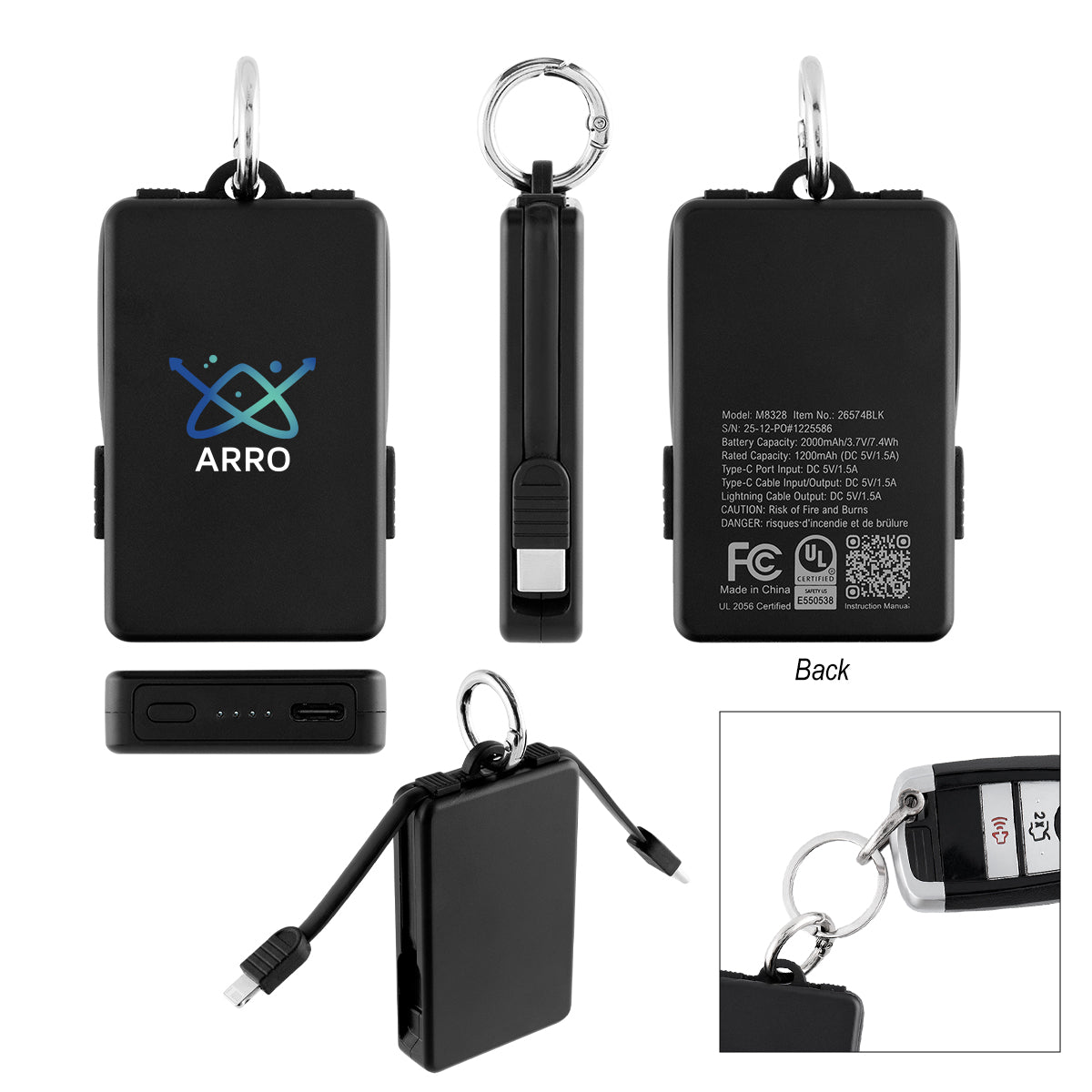 UL Listed Power Bank Key Ring, 2,000 mAh
